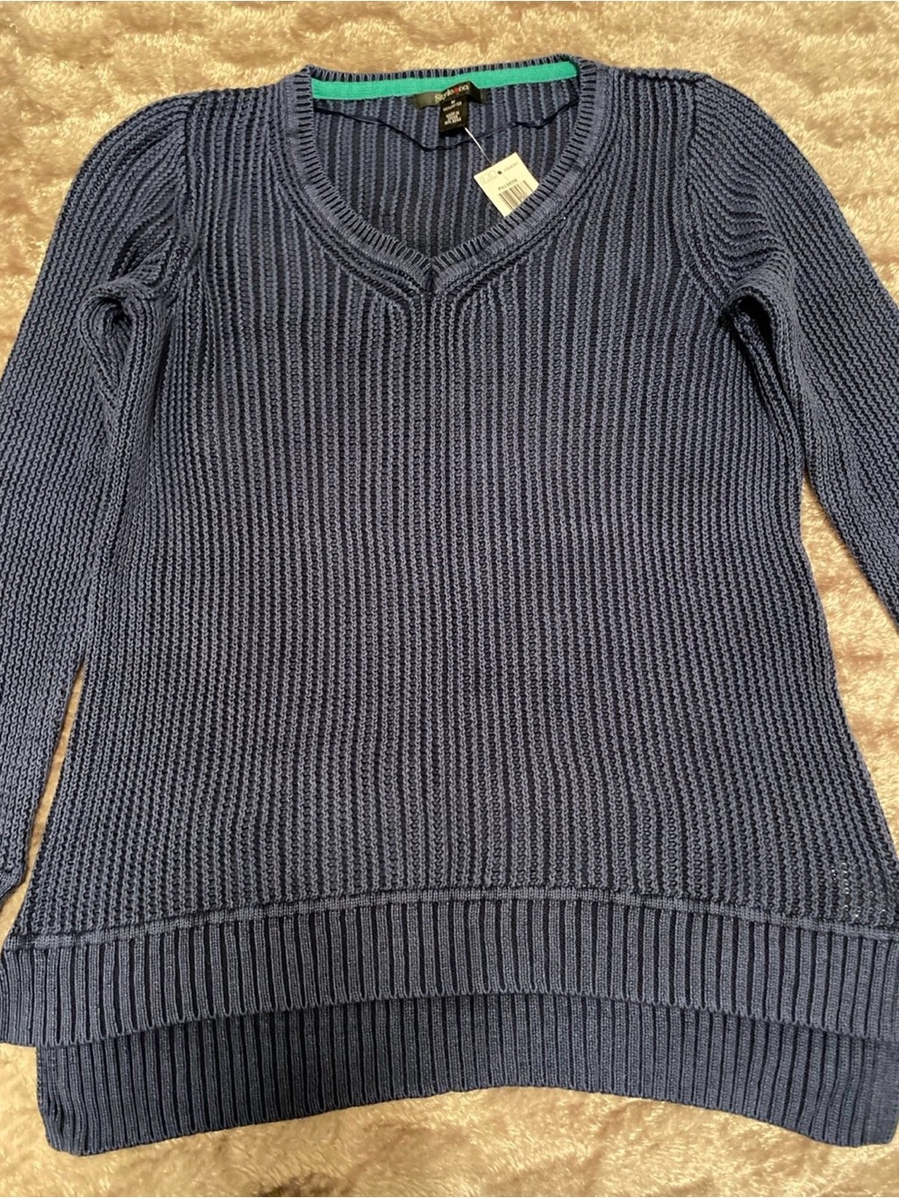 Style & Co. Navy Blue Ribbed V-Neck Sweater